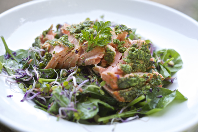 salmon spinach salad